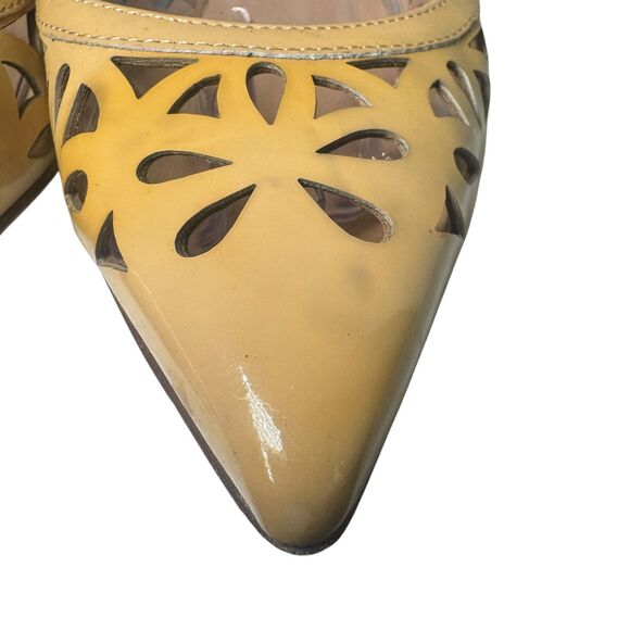 Kate Spade Heels Sandals Women 7B Jacey Shoes Nude Brown Patent Laser Slingback - Picture 3 of 16